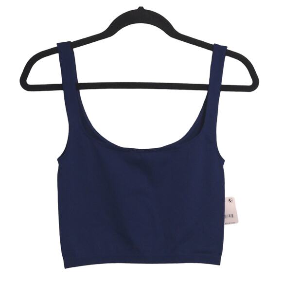 Free People Scoop Neck Crop Top Navy Sleeveless Cropped Brami M/L New - Picture 2 of 8